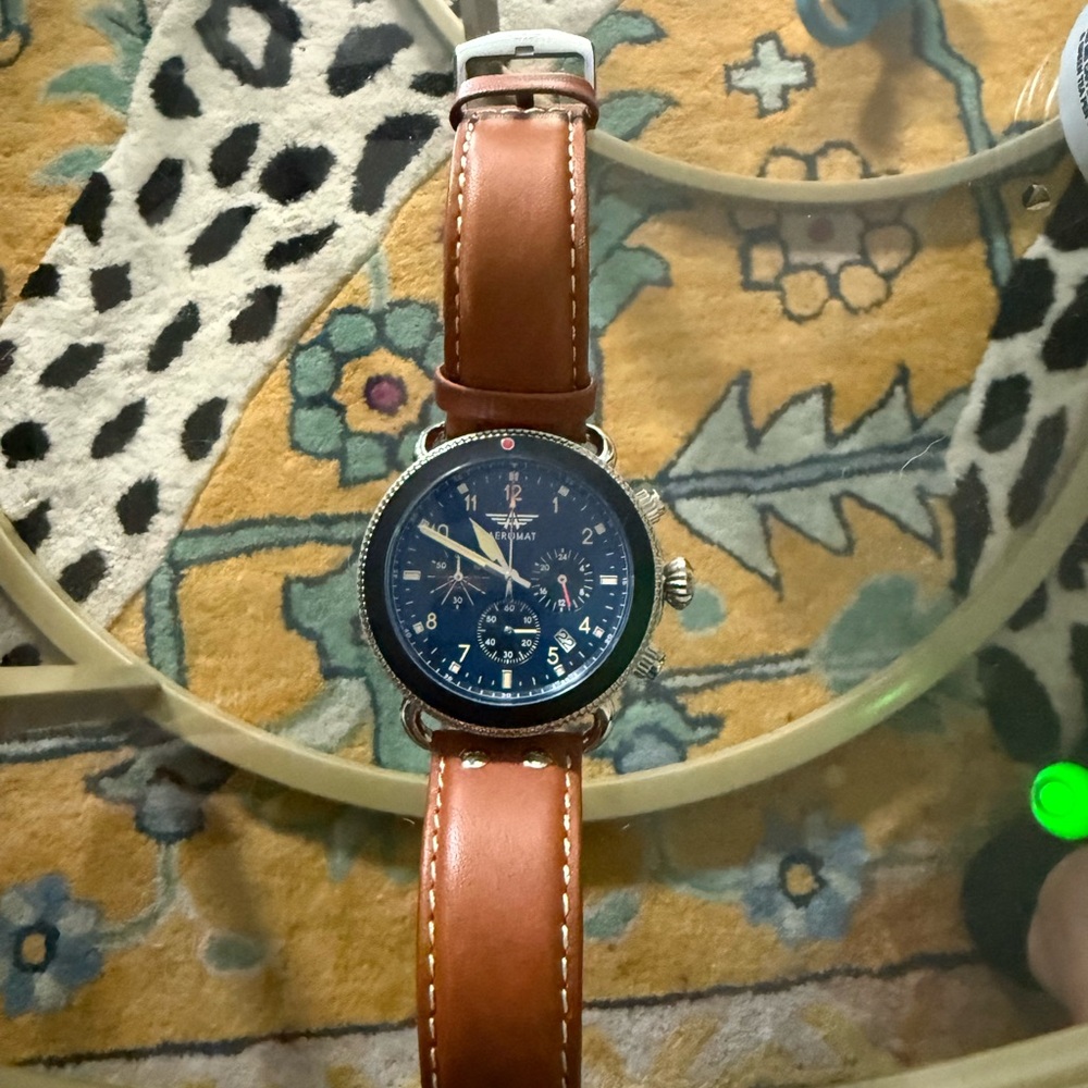 Aeromat Brown Leather Strap Watch